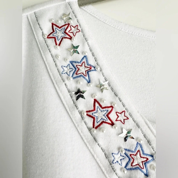 Christopher & Banks Embroidered T Shirt XL V Neck Pearls Sequins USA Olympics - Picture 3 of 7